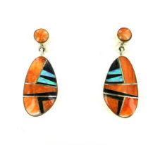 Spiny Oyster-Opal-Onyx Inlay Earring