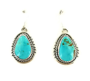 Turquoise Stone-Silver Trim Earring