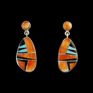 Spiny Oyster-Opal-Onyx Inlay Earring