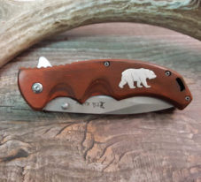Assisted Opening Wood Knife w Bear