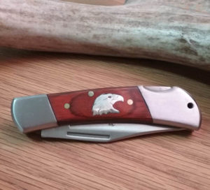 Inlaid Eagle Head Lock Back Wood Knife