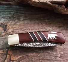 Bear Two Tone Wood Knife With Etched Blade
