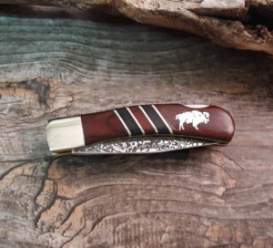 Buffalo Two Tone Wood Knife w Etched Blade