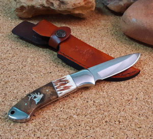 Elk Burl Wood & Bone Fixed Blade Knife