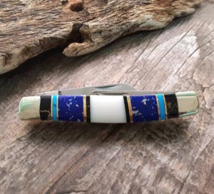 Lapis Multi stone Inlaid Pocket Knife