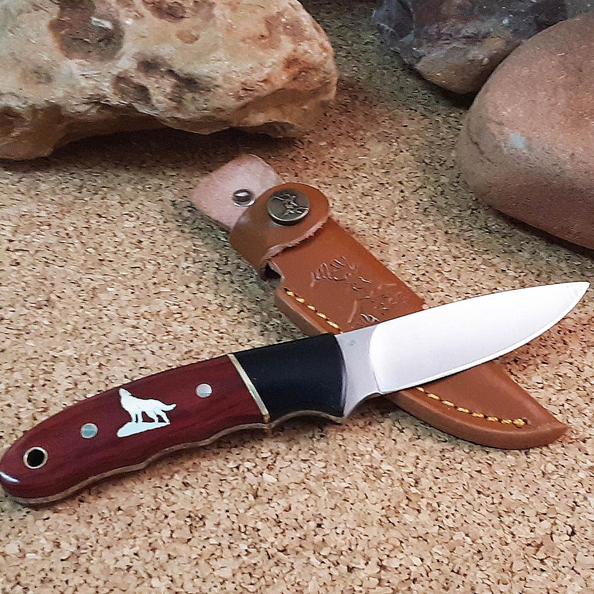 Wolf Two Tone Wood Fixed Blade Knife