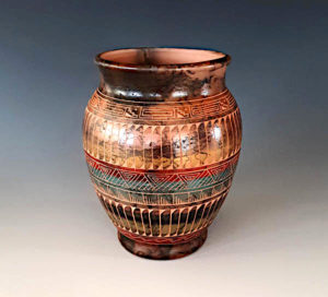 Intricately Etched Horsehair Navajo Pot