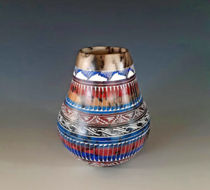 American Native Etched Horsehair Vase