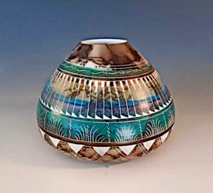 Crafted Navajo Etched Horsehair Pot