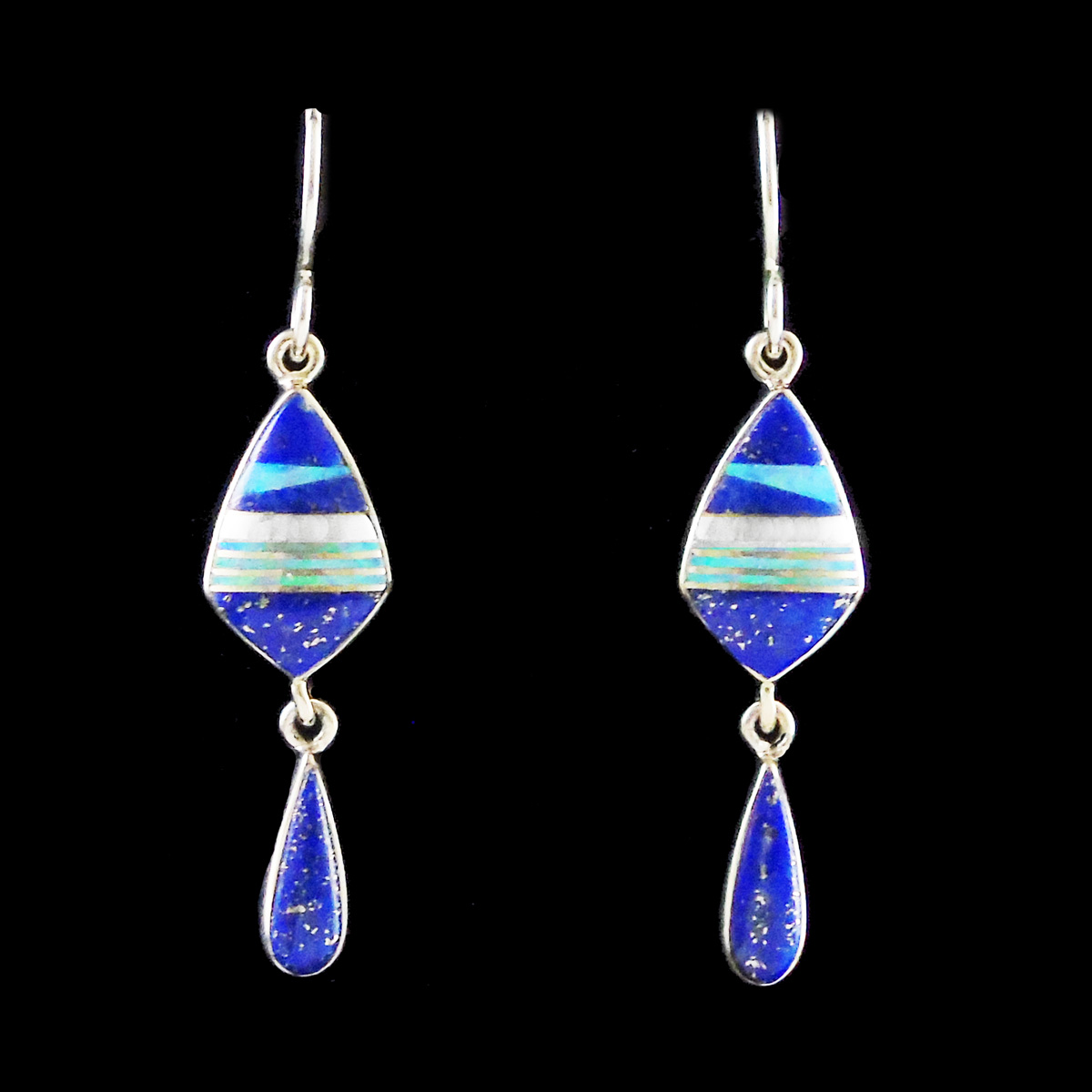 Exquisite Native American Navajo Lapis Sterling Silver Pendant Earrings Exquisite Native American Navajo Lapis Sterling Silver Pendant Earrings