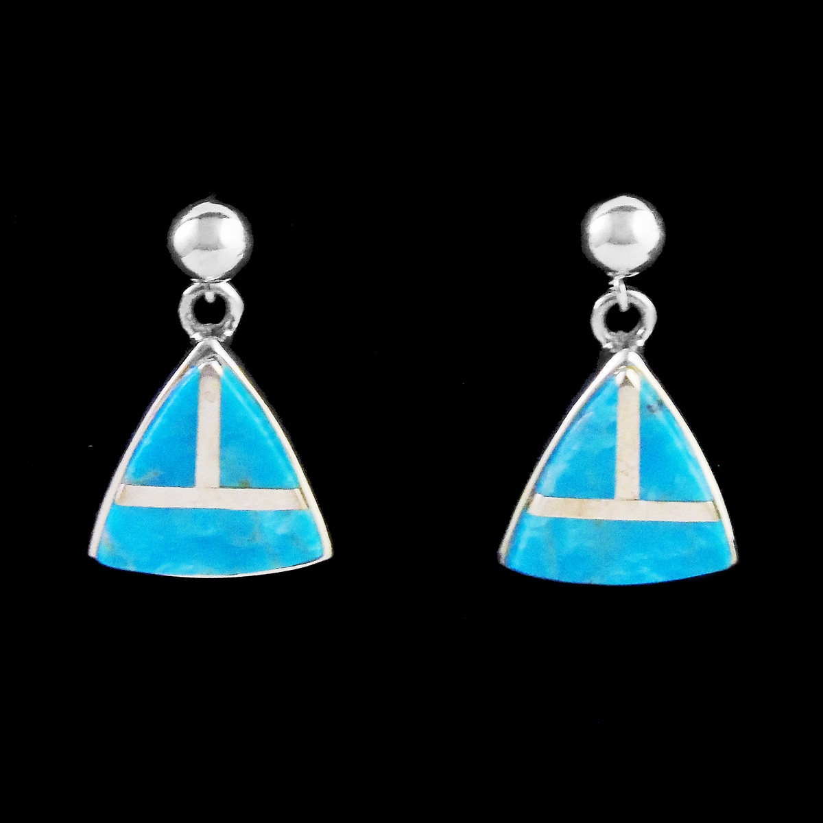 Handcrafted Pink Dream Mojave & Sterling Silver Triangle  Sterling Silver Handmade Navajo Native American Triangular Dangle Earrings main image 1