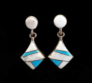 Authentic Navajo White Buffalo & Turquoise Earrings_NZE-102 image
