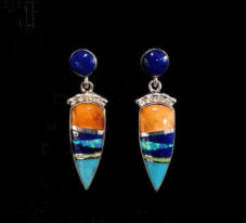 Colorful Navajo Multi-Stone Inlaid Post Dangle Earrings