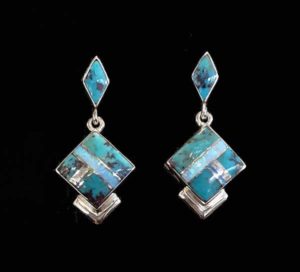 Handcrafted Navajo Inlaid Diamond Shaped Earrings_NZE-116 image