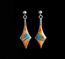 Inlaid Oyster and Turquoise Post Dangle Earrings_NZE-90