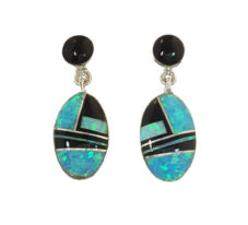 NZE-93 Cultured Opal & Genuine Onyx Navajo Earrings
