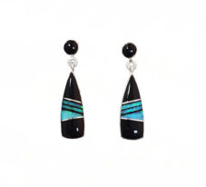NZE-94 Cultured Opal & Genuine Onyx Post Dangle Earrings