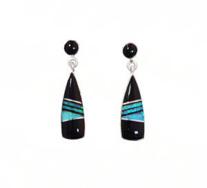 NZE-94 Cultured Opal & Genuine Onyx Post Dangle Earrings