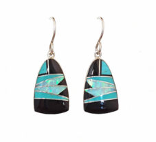 NZE-95 Genuine Navajo Onyx, Cultured Opal & Turquoise Earring