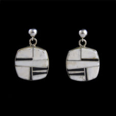 Navajo Square White Buffalo & Onyx Inlaid Dangle Earring_NZE