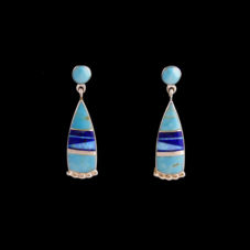 Turquoise, Lapis & Cultured Opal Handcrafted Navajo Earrings