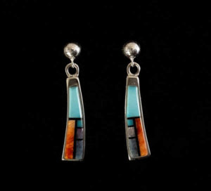 Native American Inlaid Sterling Silver Earrings_NZE-110