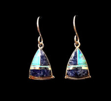 Native American Lapis & Cultured Opal Inlaid Earrings