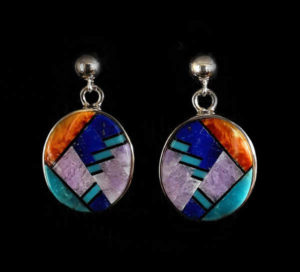 Navajo Multi-stone inlaid oval earrings