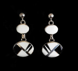 Navajo Onyx & White Buffalo Silver Earrings_NZE-103