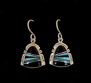 Navajo Opal & Onyx Inlaid Earrings_NZE-96 image