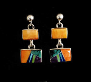 Navajo Post Hanging Rectangle Inlaid Earrings_NZE-88