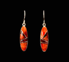 Navajo Sterling Silver Red Opal & Oyster Inlaid Earrings_NZE-85
