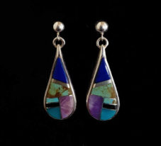 Navajo Teardrop Multi-stone Inlaid Earrings_NZE-111
