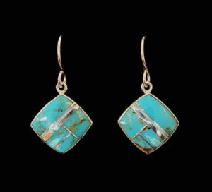 Navajo Turquoise & Cultured Opal Inlaid Square Earring