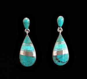 Navajo Turquoise & Cultured Opal Teardrop Earring