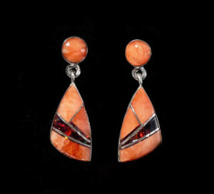 Red Opal Inlaid Navajo Drop Earrings_NZE-86 image