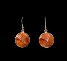 Round Spiny Oyster & Red Opal Inlay Earrings_NZE-91