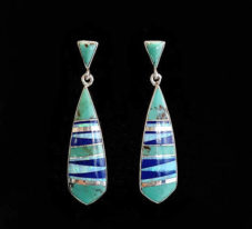 Turquoise, Cultured Opal & Lapis Inlaid Earrings NZE-119