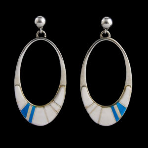 Navajo Turquoise and White Buffalo Loop Earrings