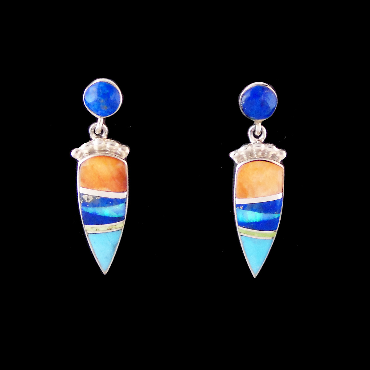 Colorful Navajo Multi Stone Inlaid Post Dangle Earrings