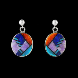 Navajo Multi-Stone Inlaid Oval Earrings
