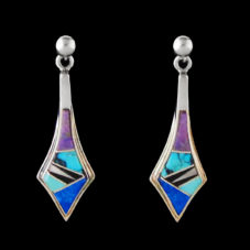 Navajo Multi-Stone Inlaid Silver Earrings