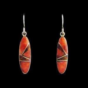 Navajo Sterling Silver Red Opal & Oyster Inlaid Earrings