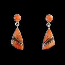 Red Opal Inlaid Navajo Drop Earrings