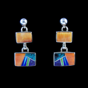 Navajo Post Hanging Rectangle Inlaid Earrings