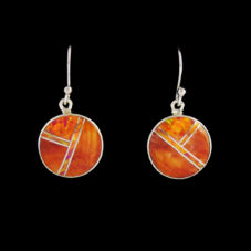 Round Spiny Oyster & Red Opal Inlay Earrings