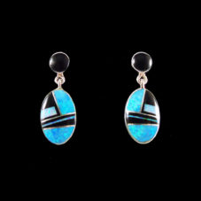 Cultured Opal & Genuine Onyx Navajo Earrings