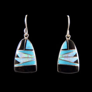 Genuine Navajo Onyx, Cultured Opal & Turquoise Earring
