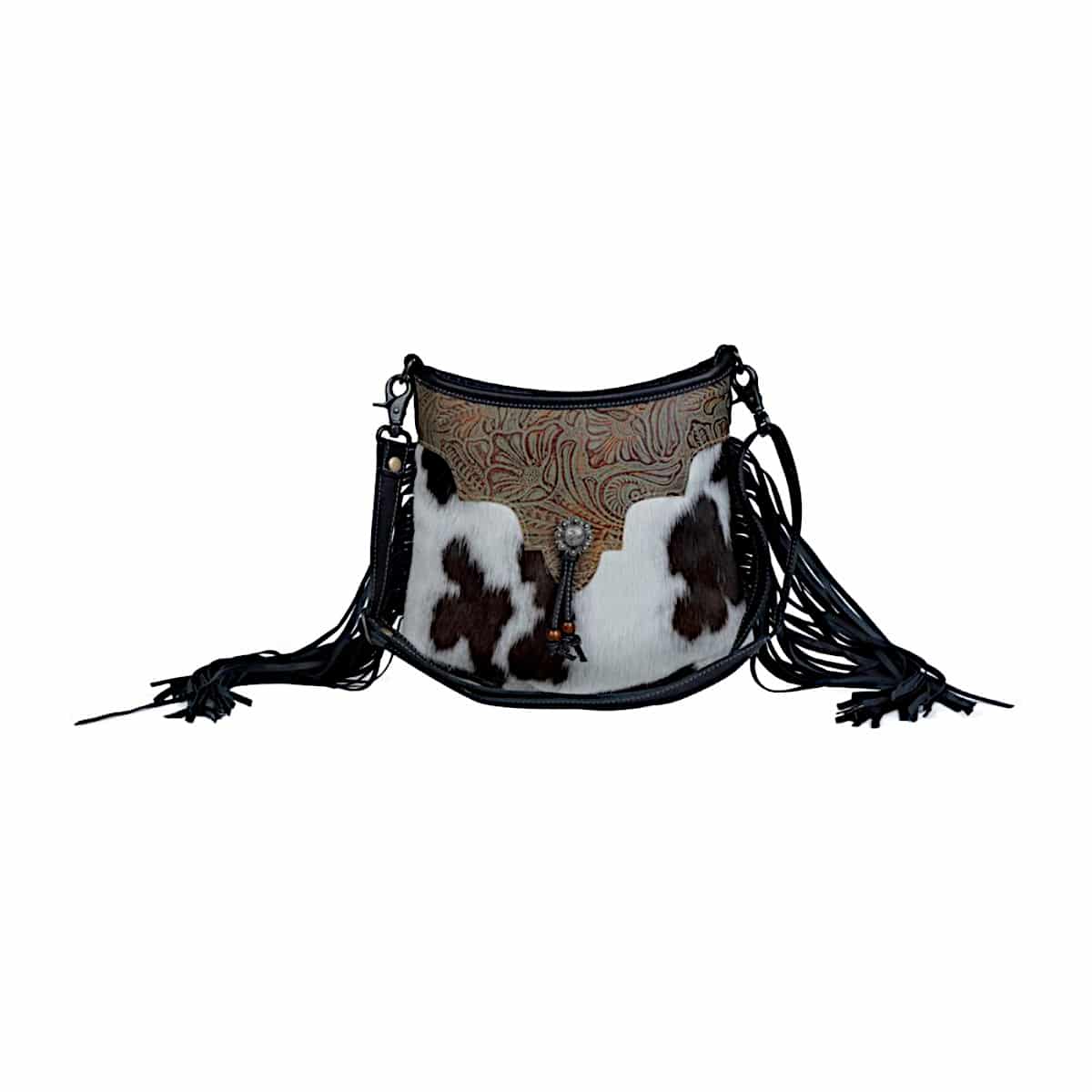 Myra | Cowhide Bucket Bag w/ Shoulder Strap, Leather Details