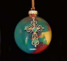 009-Christian Cross Hand-Made Southwest Glass Ornament